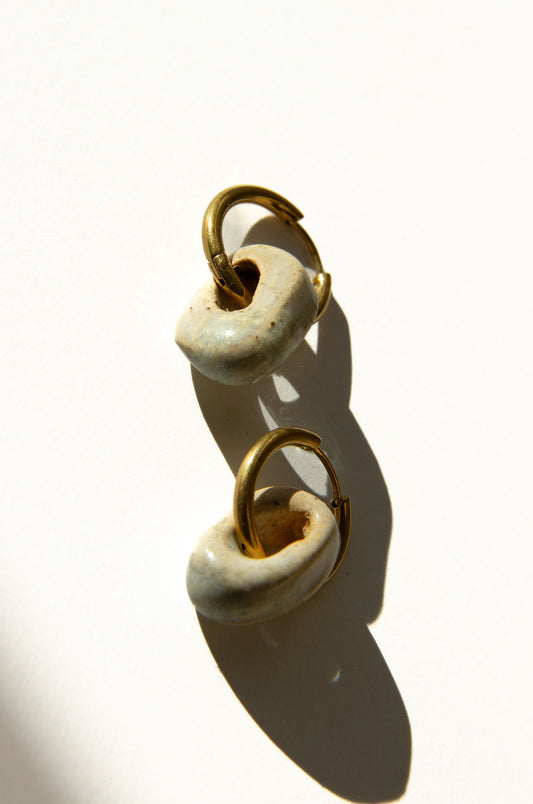 Azoia handmade ceramic earrings in Sparkling White — subtle small hoop, everyday elegance, statement jewelry made in Lisbon Portugal by Jadeo Studio