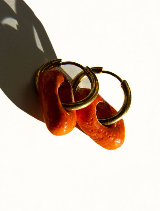 Azoia handmade ceramic earrings in Volcano — subtle small hoop, everyday elegance, statement jewelry made in Lisbon Portugal by Jadeo Studio