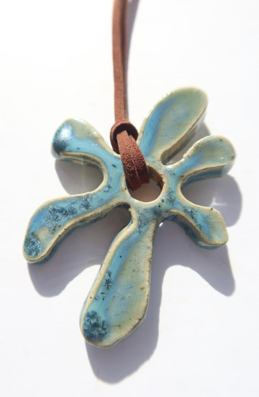 Bloom handmade ceramic flower necklace in Light Green — inspired by Lisbon in spring, hand-sculpted, made in Portugal by Jadeo Studio