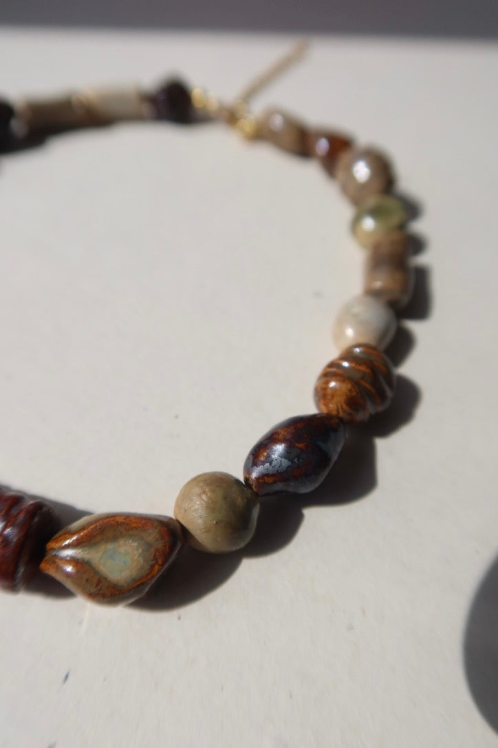 Achado ceramic bead necklace detail — handmade beads, Maré Collection, made in Portugal by Jadeo Studio