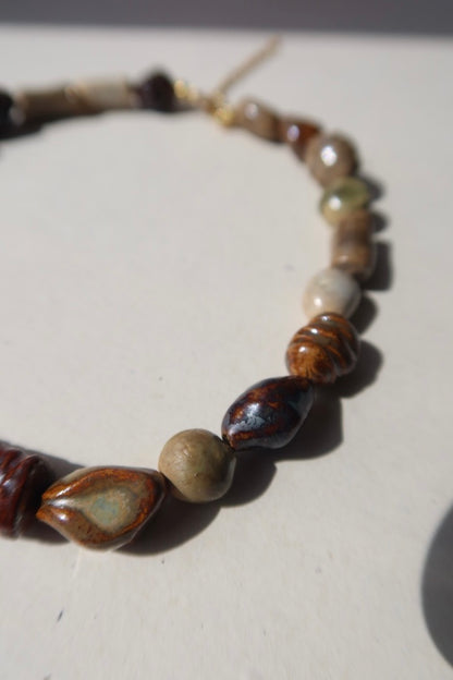 Achado ceramic bead necklace detail — handmade beads, Maré Collection, made in Portugal by Jadeo Studio