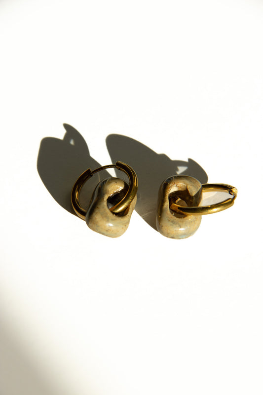 Azoia handmade ceramic earrings in Beige — subtle small hoop, everyday elegance, made in Lisbon Portugal by Jadeo Studio