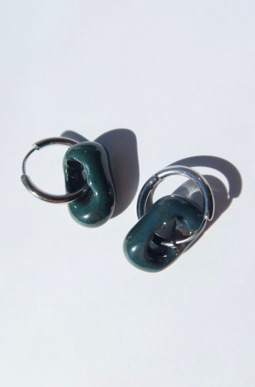 Azoia handmade ceramic earrings in Blue Green — subtle small hoop, everyday elegance, statement jewelry made in Lisbon Portugal by Jadeo Studio