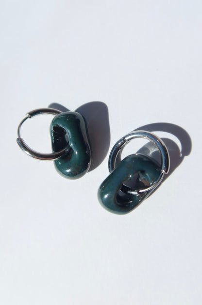 Azoia handmade ceramic earrings in Blue Green — subtle small hoop, everyday elegance, statement jewelry made in Lisbon Portugal by Jadeo Studio