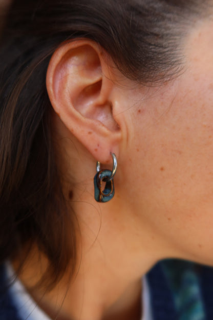 Azoia handmade ceramic earrings in Blue Jeans worn — inspired by Lisbon, hand-sculpted, made in Portugal by Jadeo Studio