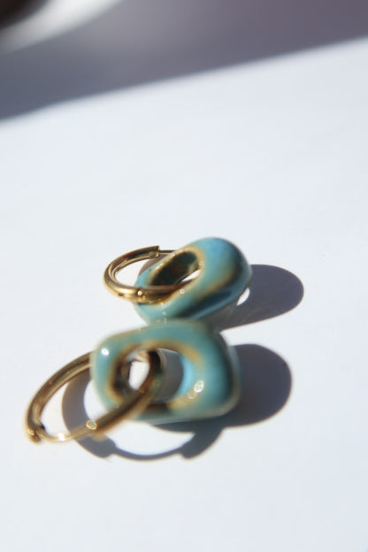 Azoia handmade ceramic earrings in Blue Sky — subtle small hoop, everyday elegance, statement jewelry made in Lisbon Portugal by Jadeo Studio