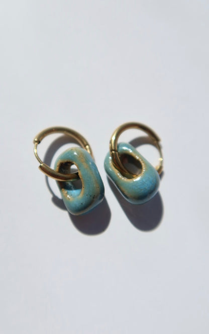 Azoia handmade ceramic earrings in Blue Sky — subtle small hoop, everyday elegance, made in Lisbon Portugal by Jadeo Studio