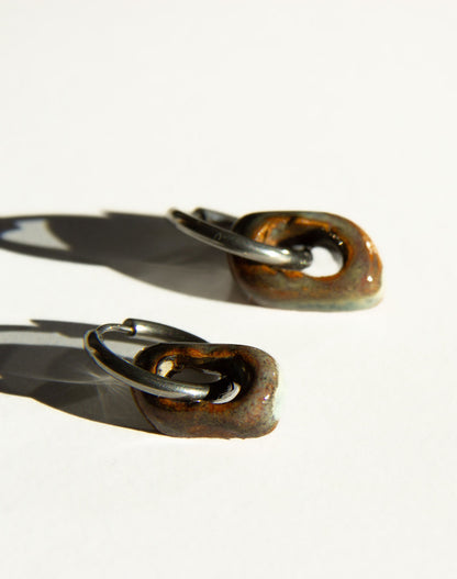 Azoia handmade ceramic earrings in Grey Green, glossy glaze — subtle small hoop, everyday elegance, made in Lisbon Portugal by Jadeo Studio