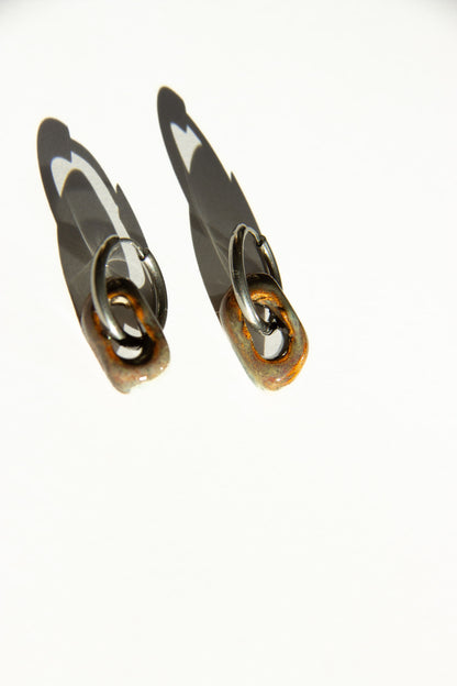 Azoia handmade ceramic earrings in Grey Green — subtle small hoop, everyday elegance, made in Lisbon Portugal by Jadeo Studio
