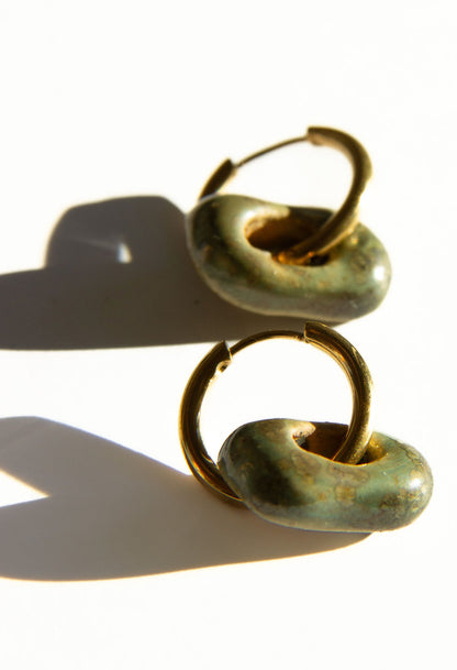 Azoia handmade ceramic earrings in Light Green — subtle small hoop, everyday elegance, statement jewelry made in Lisbon Portugal by Jadeo Studio