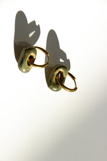 Azoia handmade ceramic earrings in Light Green — subtle small hoop, everyday elegance, made in Lisbon Portugal by Jadeo Studio