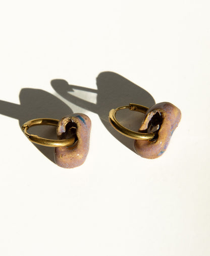 Azoia handmade ceramic earrings in Purple Blue — subtle small hoop, everyday elegance, made in Lisbon Portugal by Jadeo Studio, silver and gold hoop
