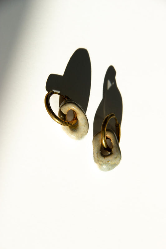 Azoia handmade ceramic earrings in Sparkling White — subtle small hoop, everyday elegance, made in Lisbon Portugal by Jadeo Studio