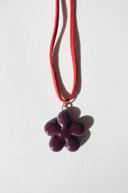 Bloom handmade ceramic flower necklace in Aubergine — inspired by Lisbon in spring, hand-sculpted, made in Portugal by Jadeo Studio