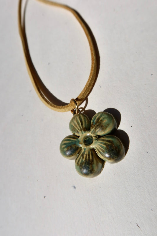 Bloom handmade ceramic flower necklace in Light Green — inspired by Lisbon in spring, hand-sculpted, made in Portugal by Jadeo Studio