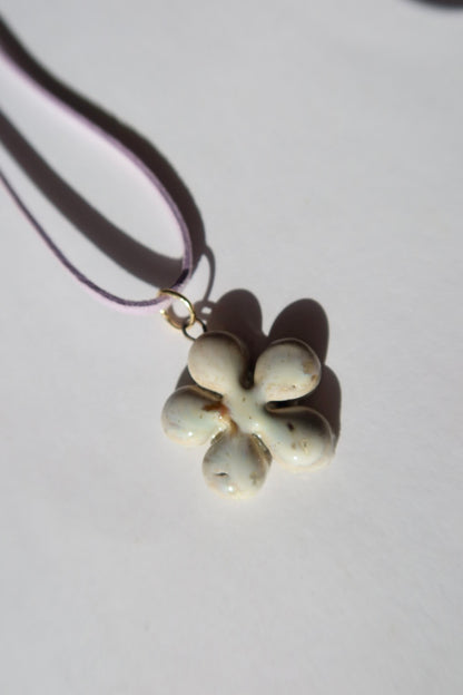 Bloom handmade ceramic flower necklace in Sparkling White — inspired by Lisbon in spring, hand-sculpted, made in Portugal by Jadeo Studio