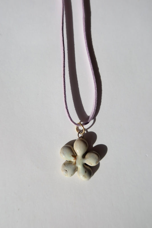 Bloom handmade ceramic flower necklace in Sparkling White — inspired by Lisbon in spring, hand-sculpted, made in Portugal by Jadeo Studio