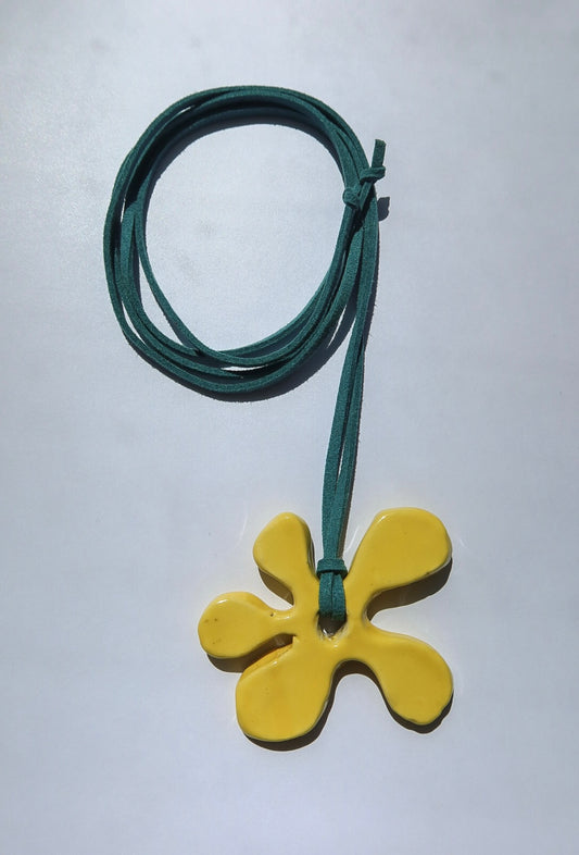 Bloom handmade ceramic necklace in Yellow Sunshine — detail, hand-sculpted, made in Portugal by Jadeo Studio