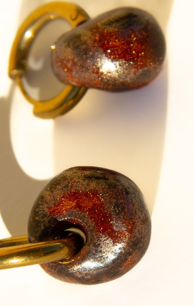 Gomes handmade ceramic earrings in Bark — rounded circular form, bold yet discreet, made in Lisbon Portugal by Jadeo Studio, silver and gold hoop