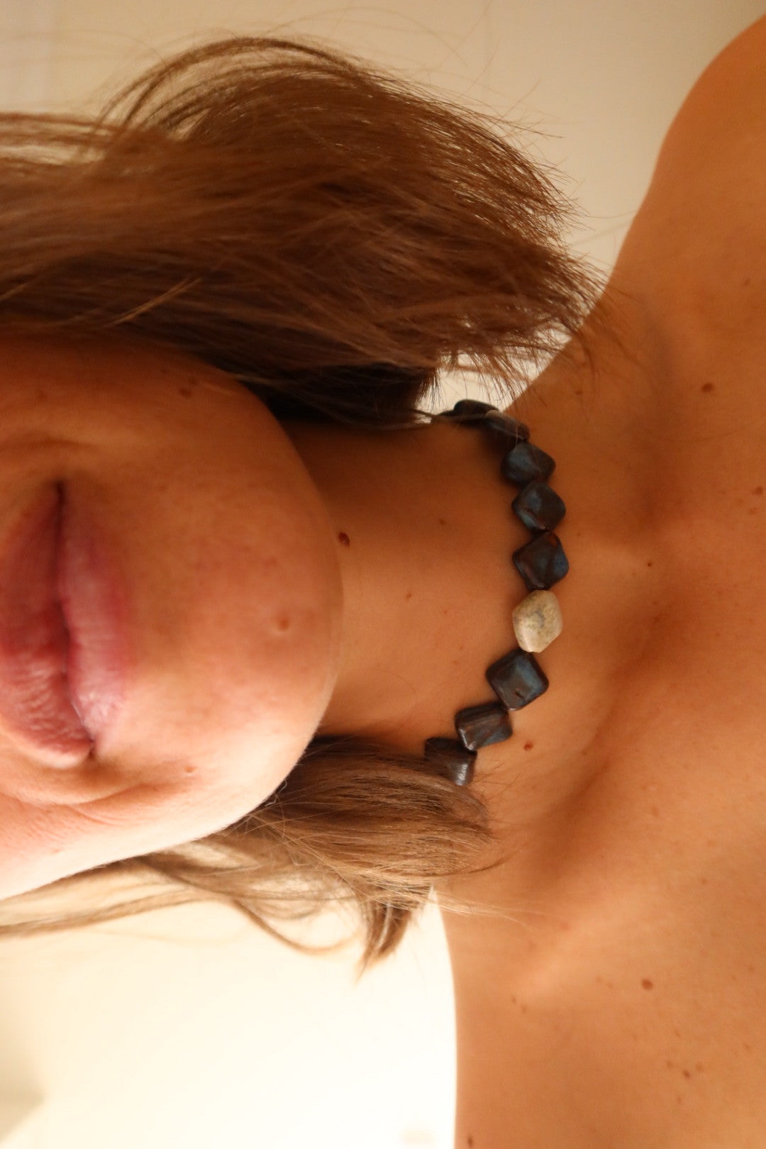 Monti handmade ceramic choker necklace in Blue Jeans and White — sculptural beads inspired by Roman architecture, unique handcrafted jewelry made in Lisbon Portugal by Jadeo Studio