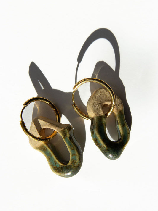 Mosca handmade ceramic earrings in Light Green — organic sculpted clay with glossy glaze, made in Lisbon Portugal by Jadeo Studio