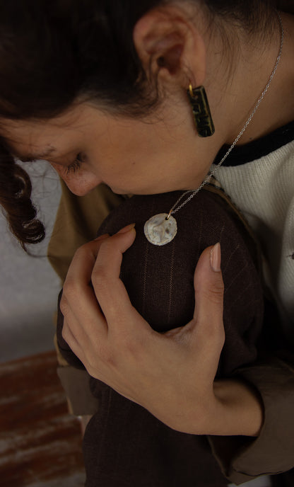 Penha handmade ceramic earrings in Dark Green — minimalist rectangular drop, sculpted clay, made in Lisbon Portugal by Jadeo Studio, wearable art